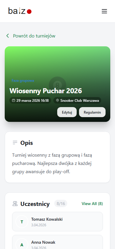 Pełny cykl turniejowy.